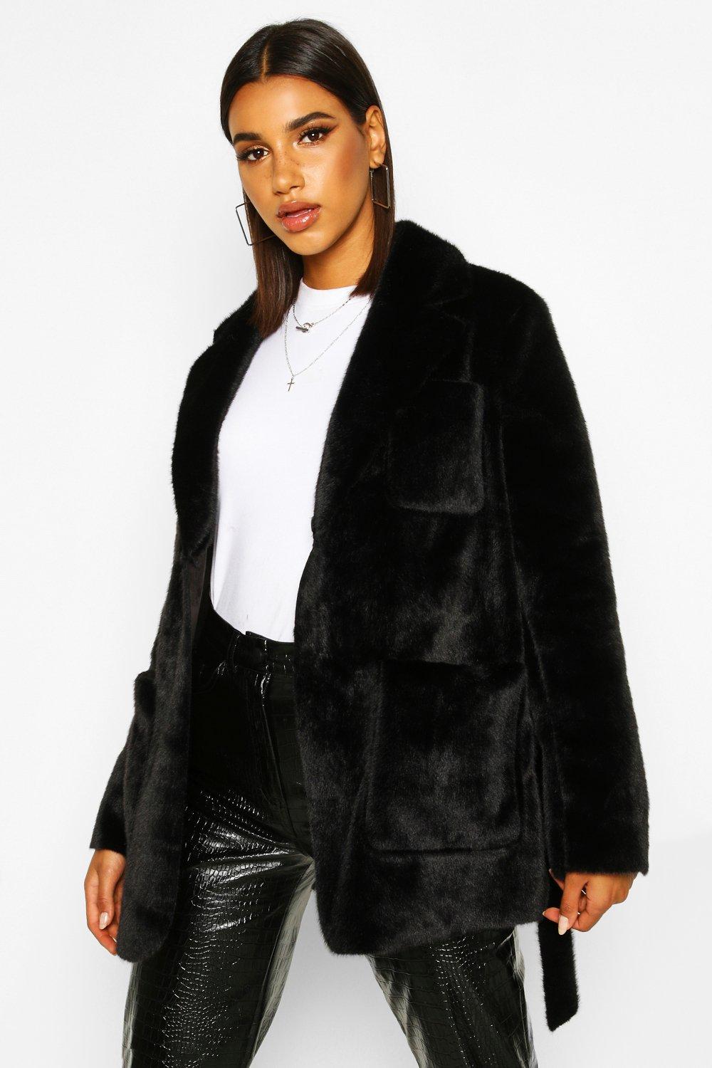 black fur wrap coat