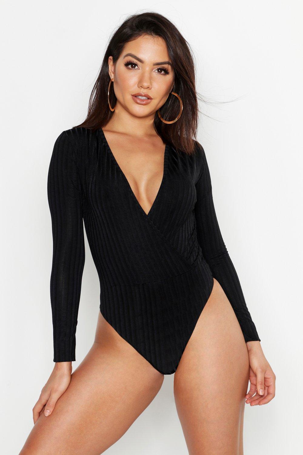 

Боди в рубчик в стиле диско с запахом, Black