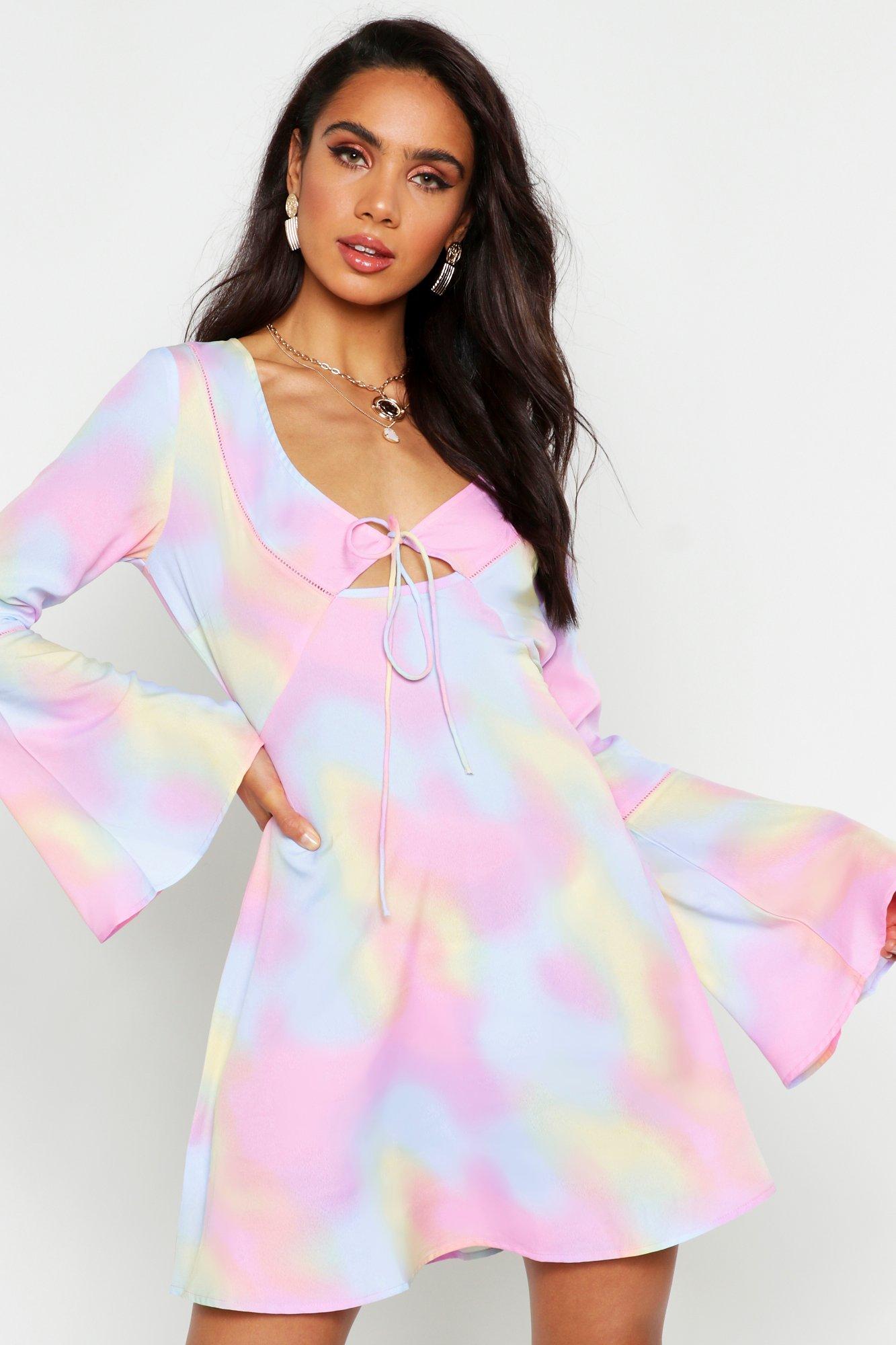 pink fluted sleeve dress