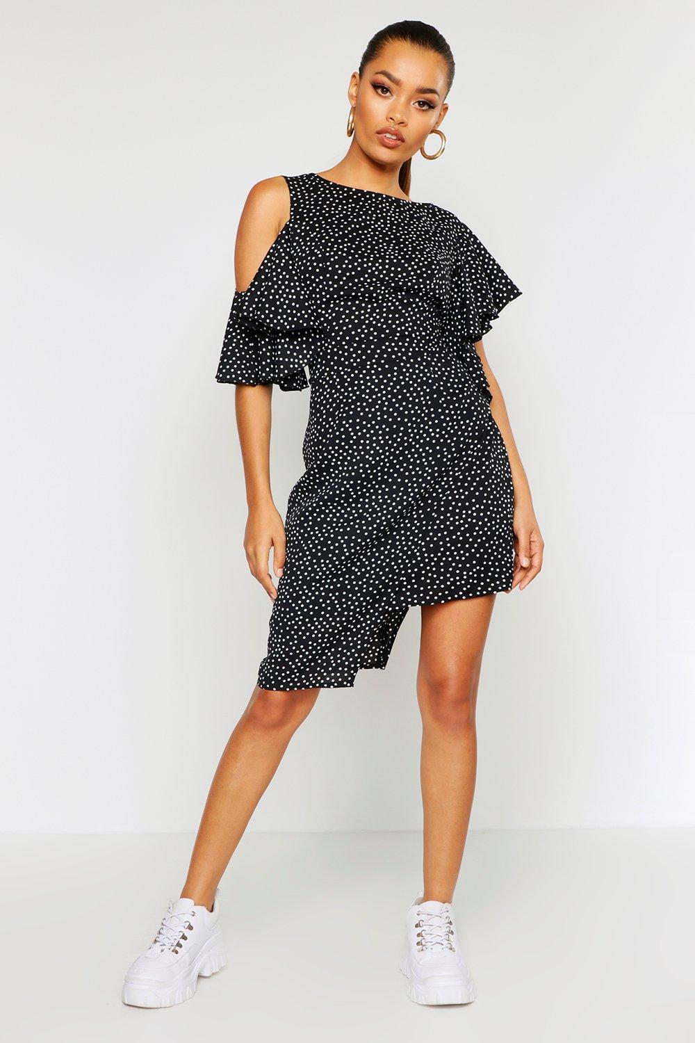 Woven Extreme Ruffle Spot Mini Dress | Boohoo