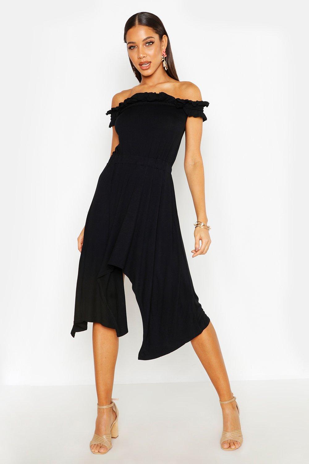 kara ruffle bardot dress