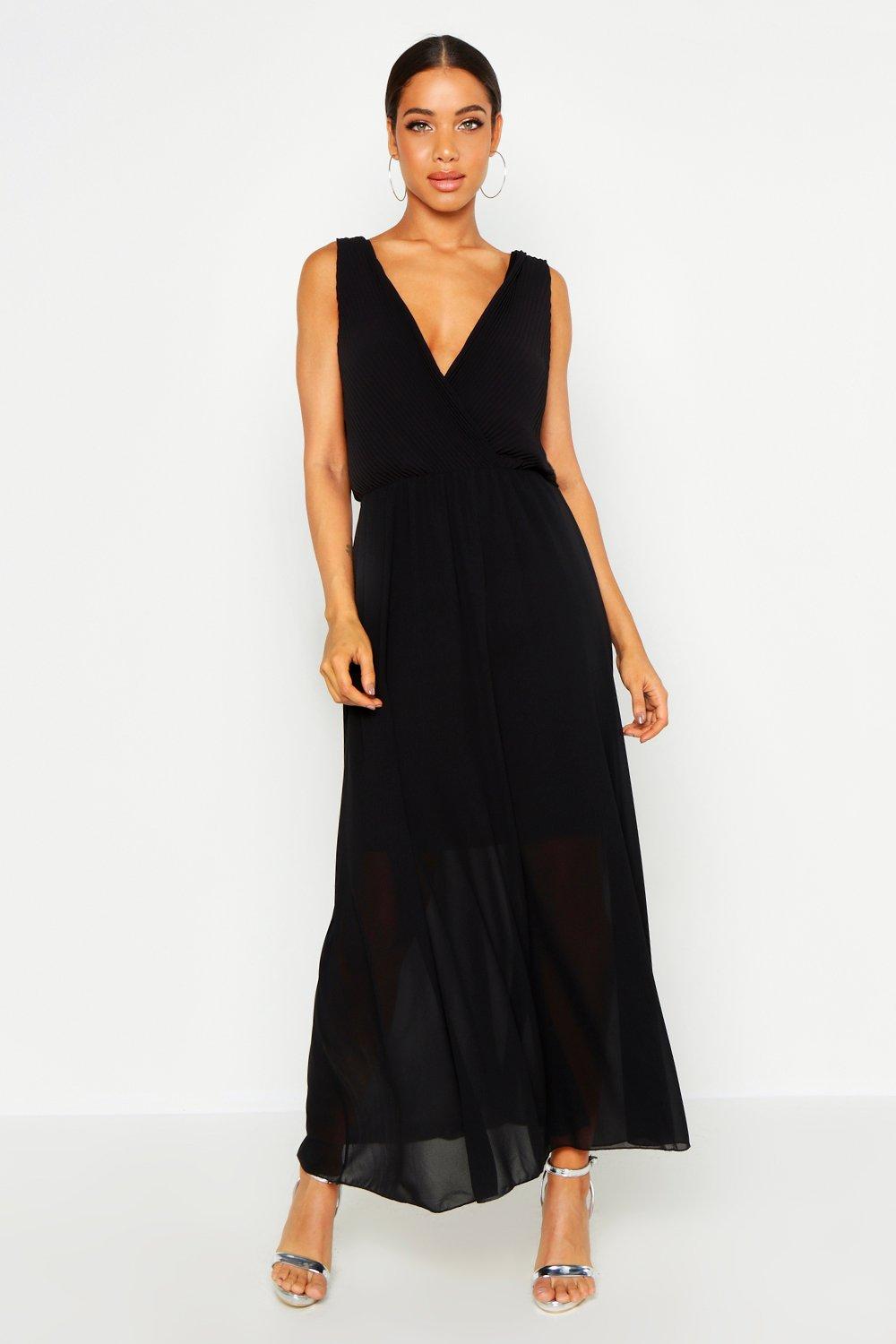 pleated wrap maxi dress