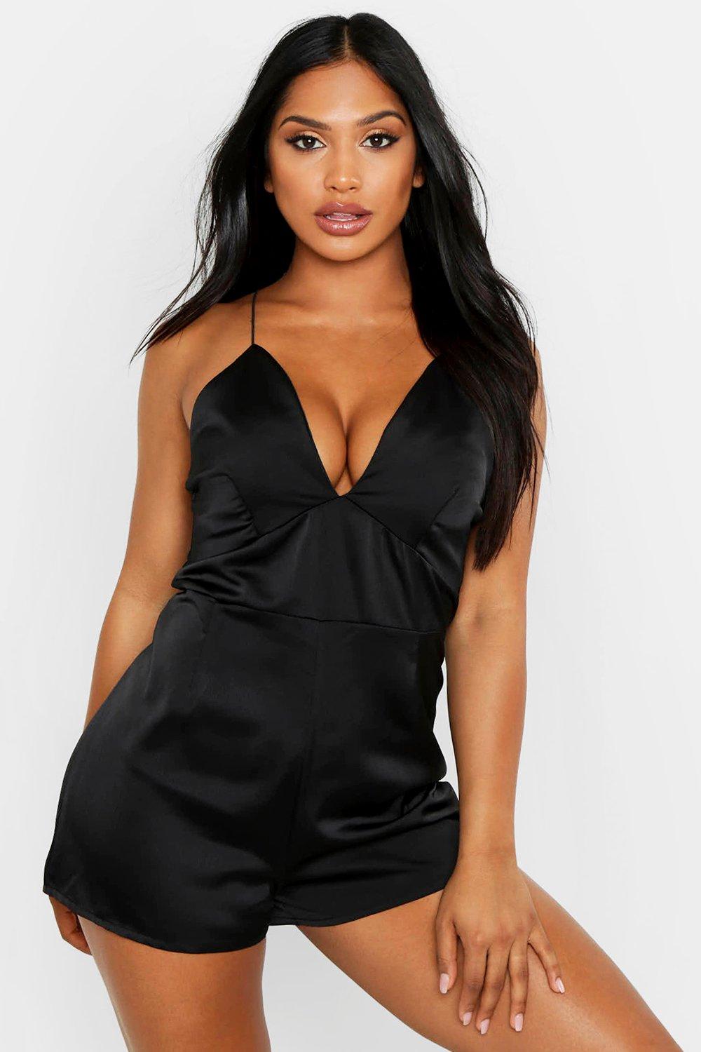 black satin playsuit