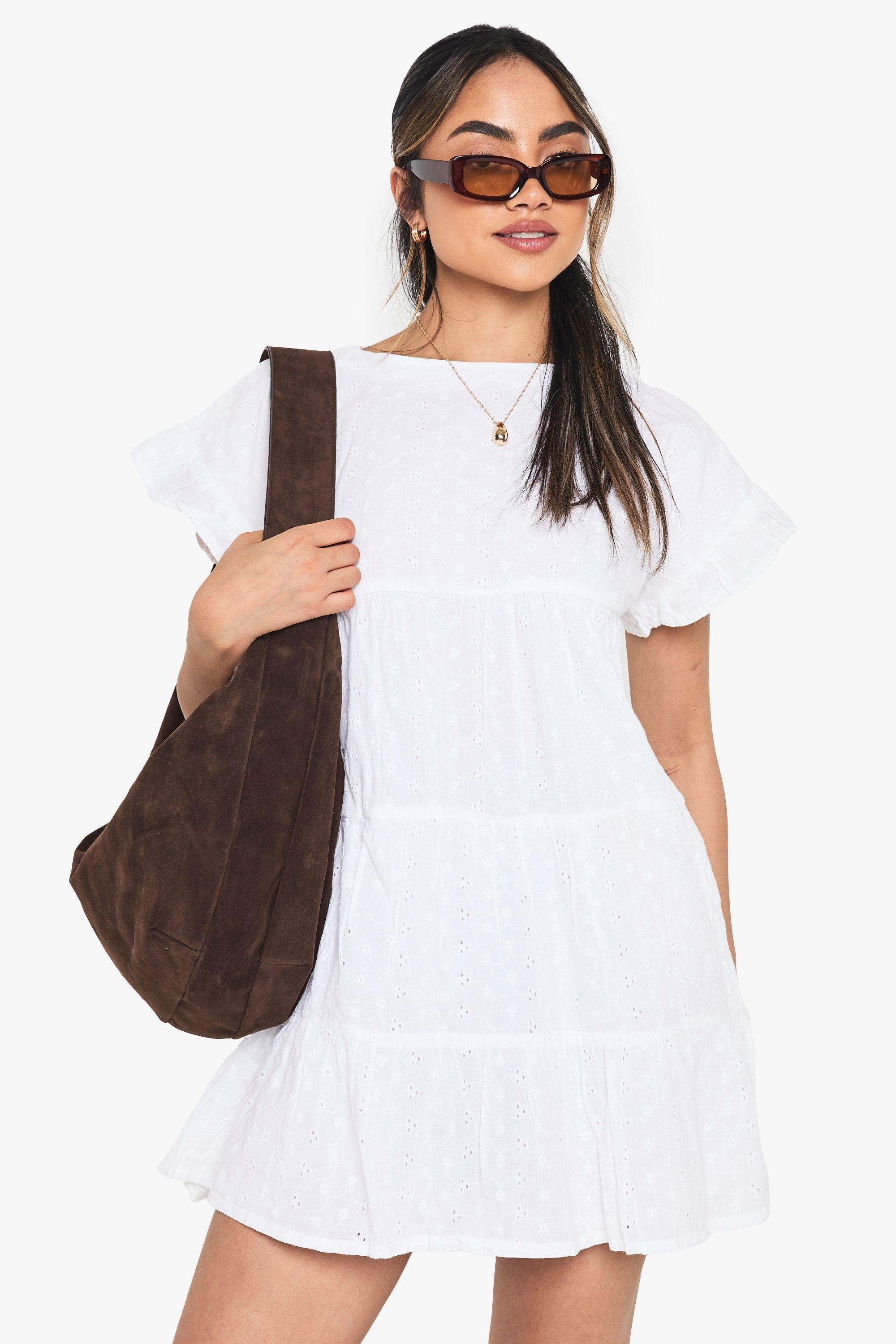 Womens Embroidered Smock Playsuit - White - 10, White