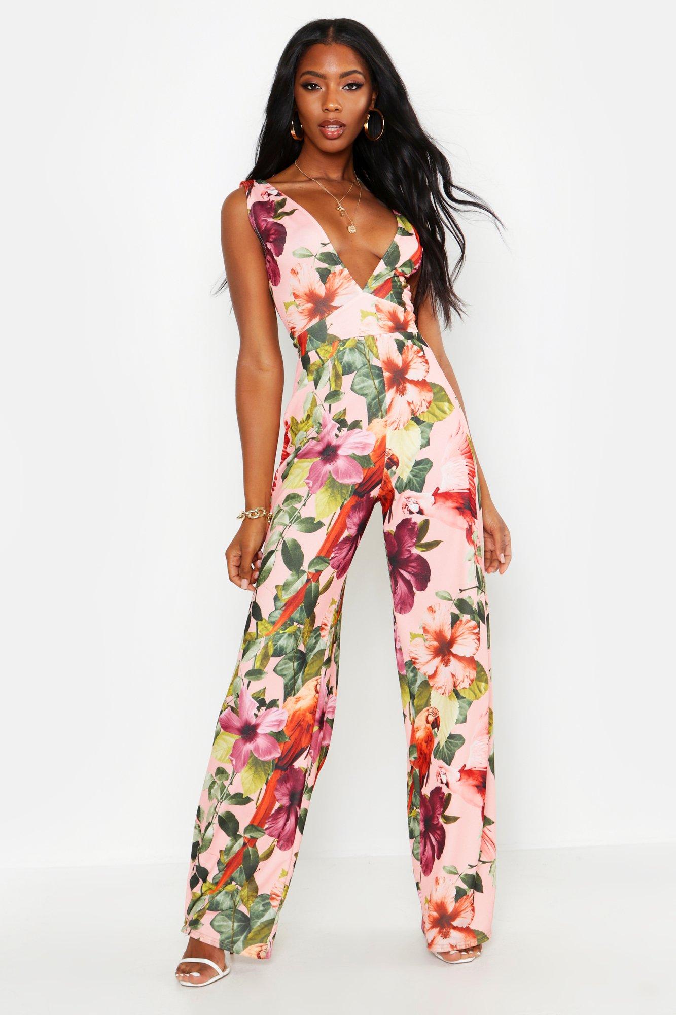 pink plunge jumpsuit