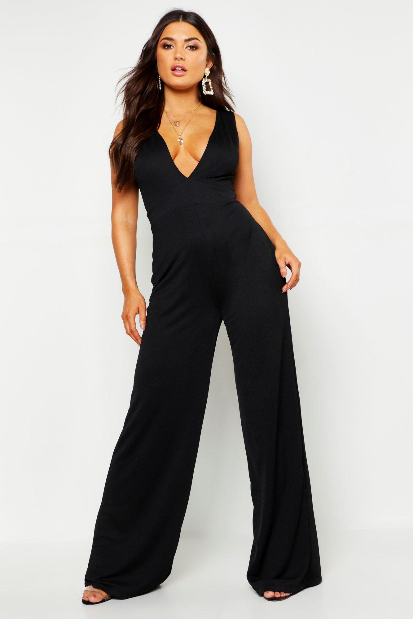 black plunge jumpsuit