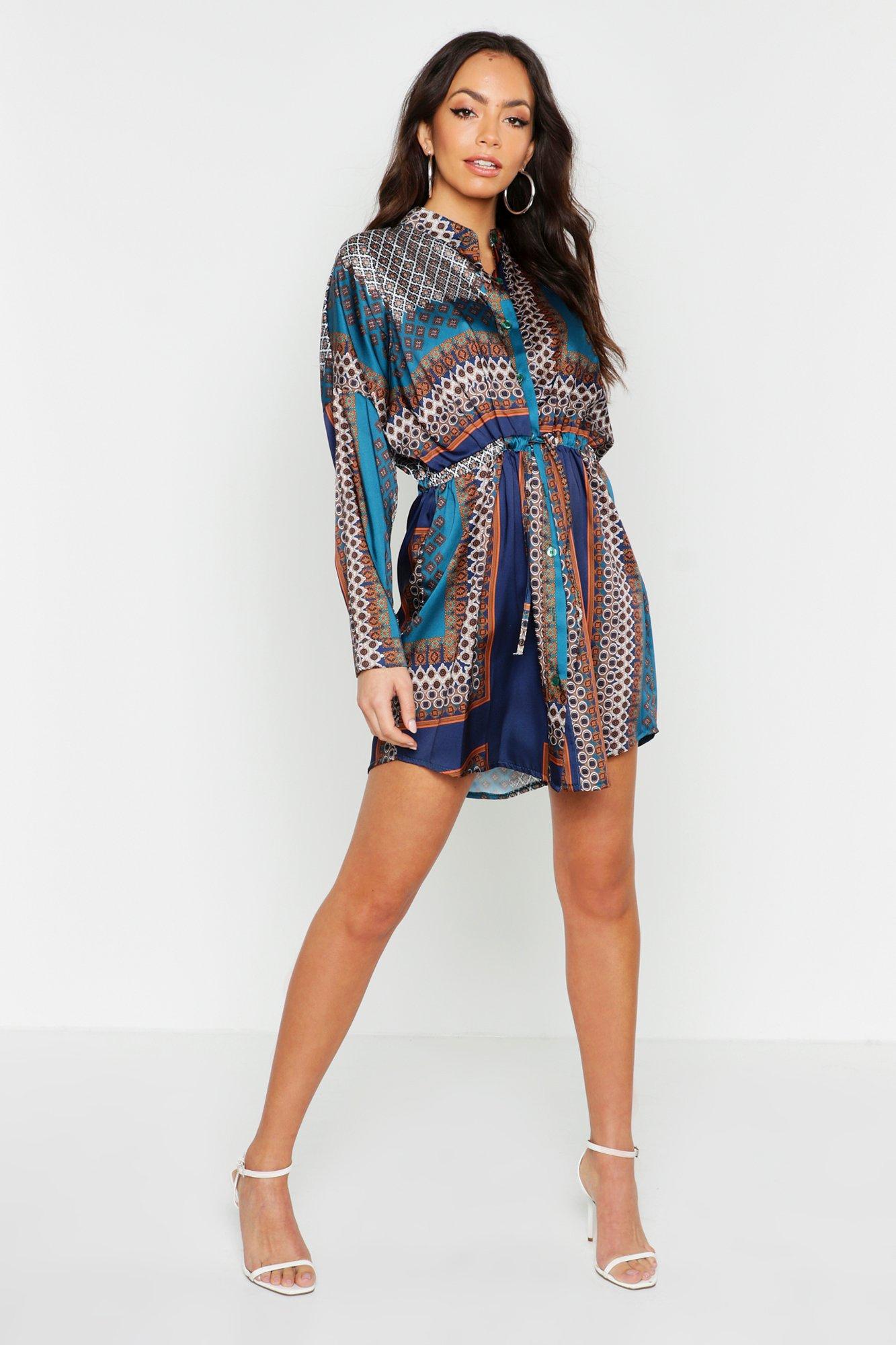 boohoo satin shirt dress