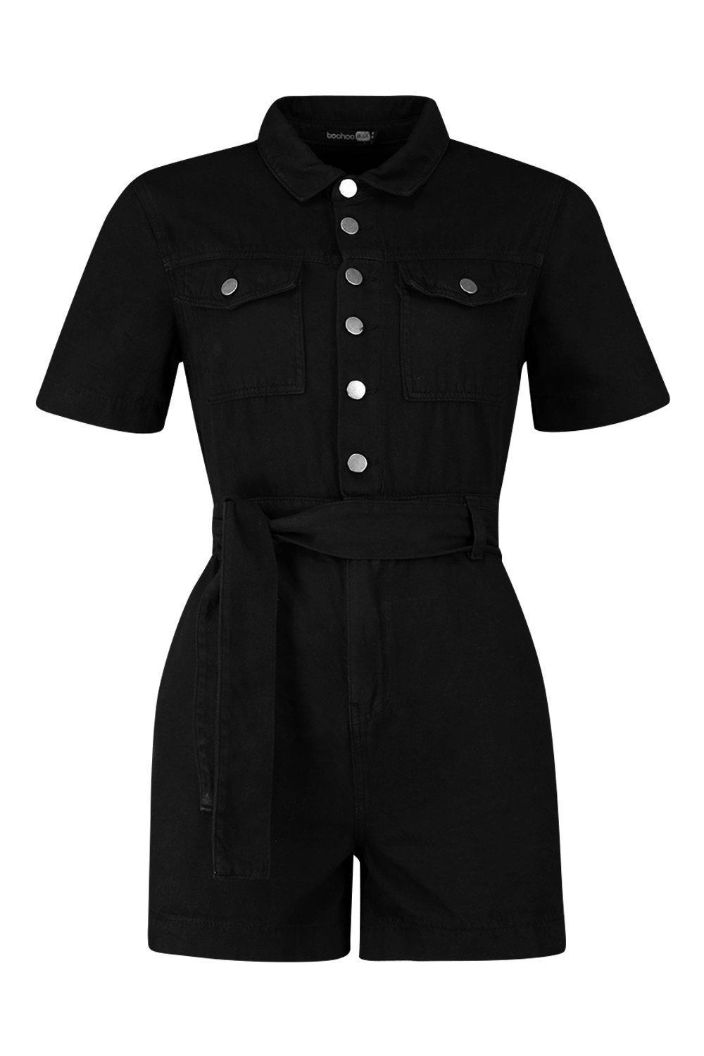 black denim romper