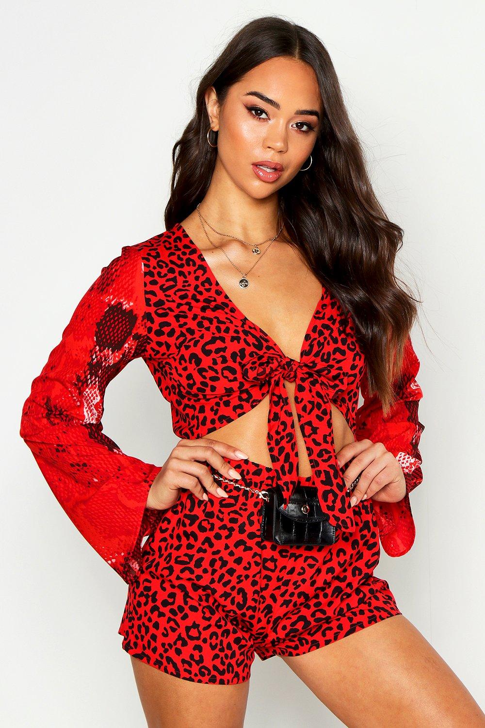 red animal print playsuit