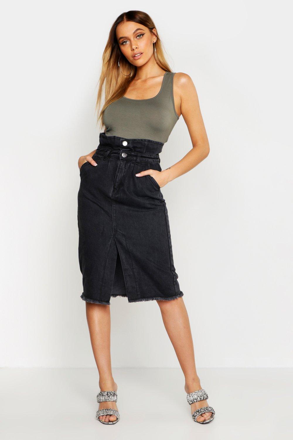 midi black denim skirt