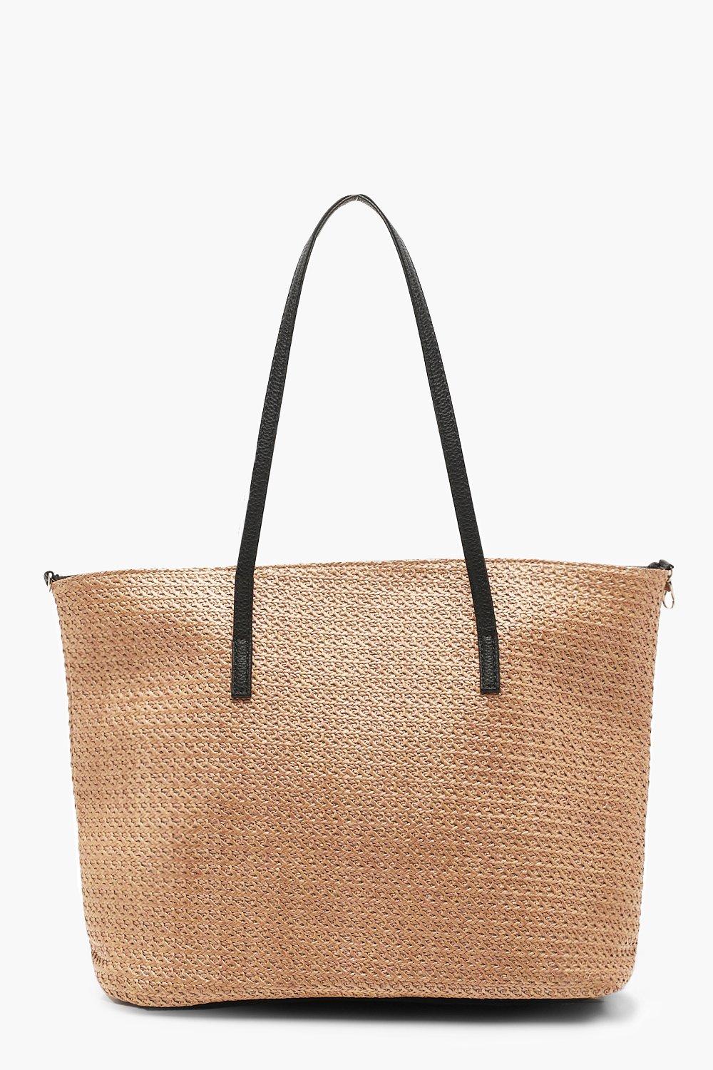 Click to view product details and reviews for Womens Straw Pu Handle Beach Bag Beige One Size Beige.