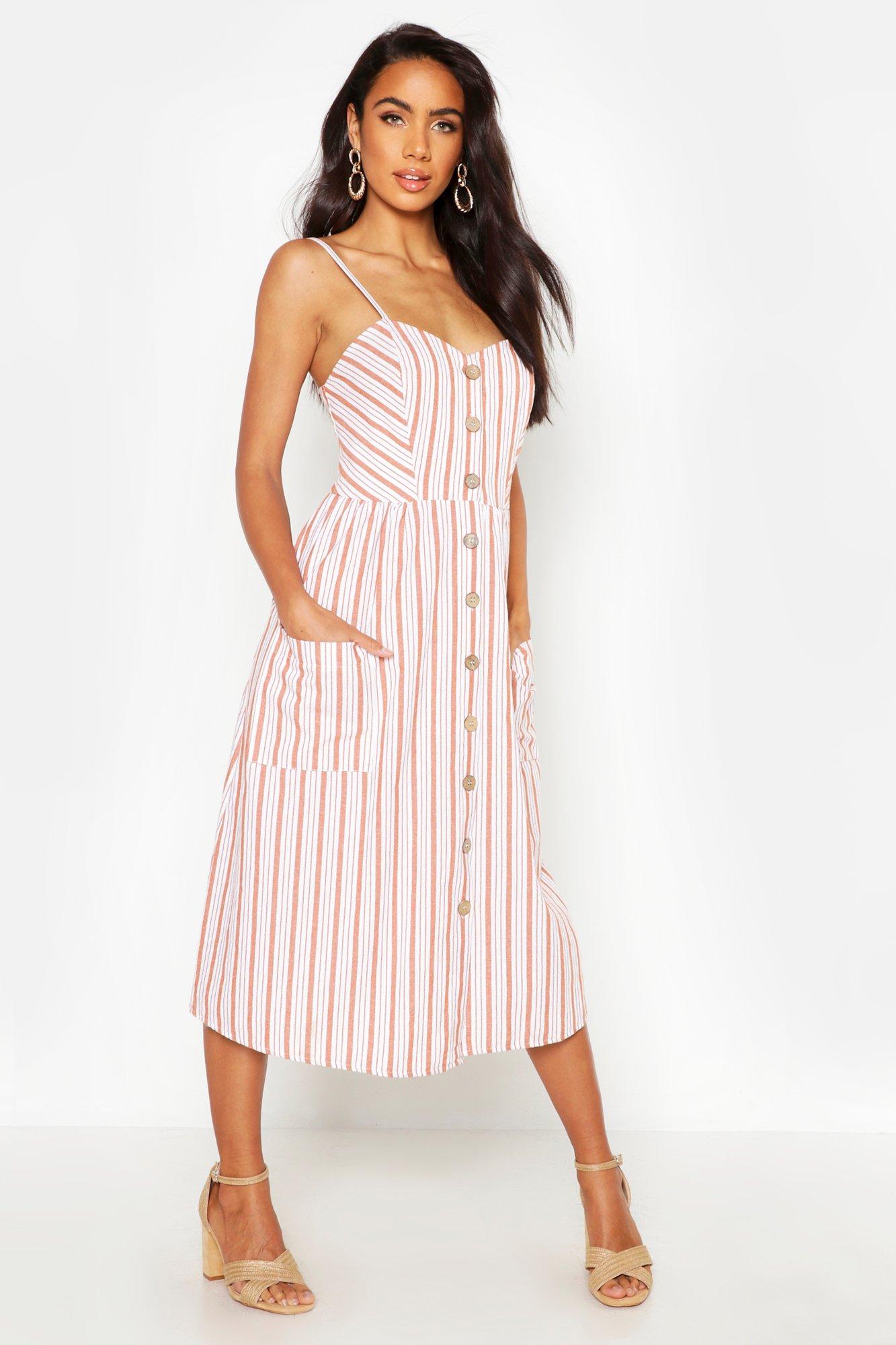 stripe linen midi dress