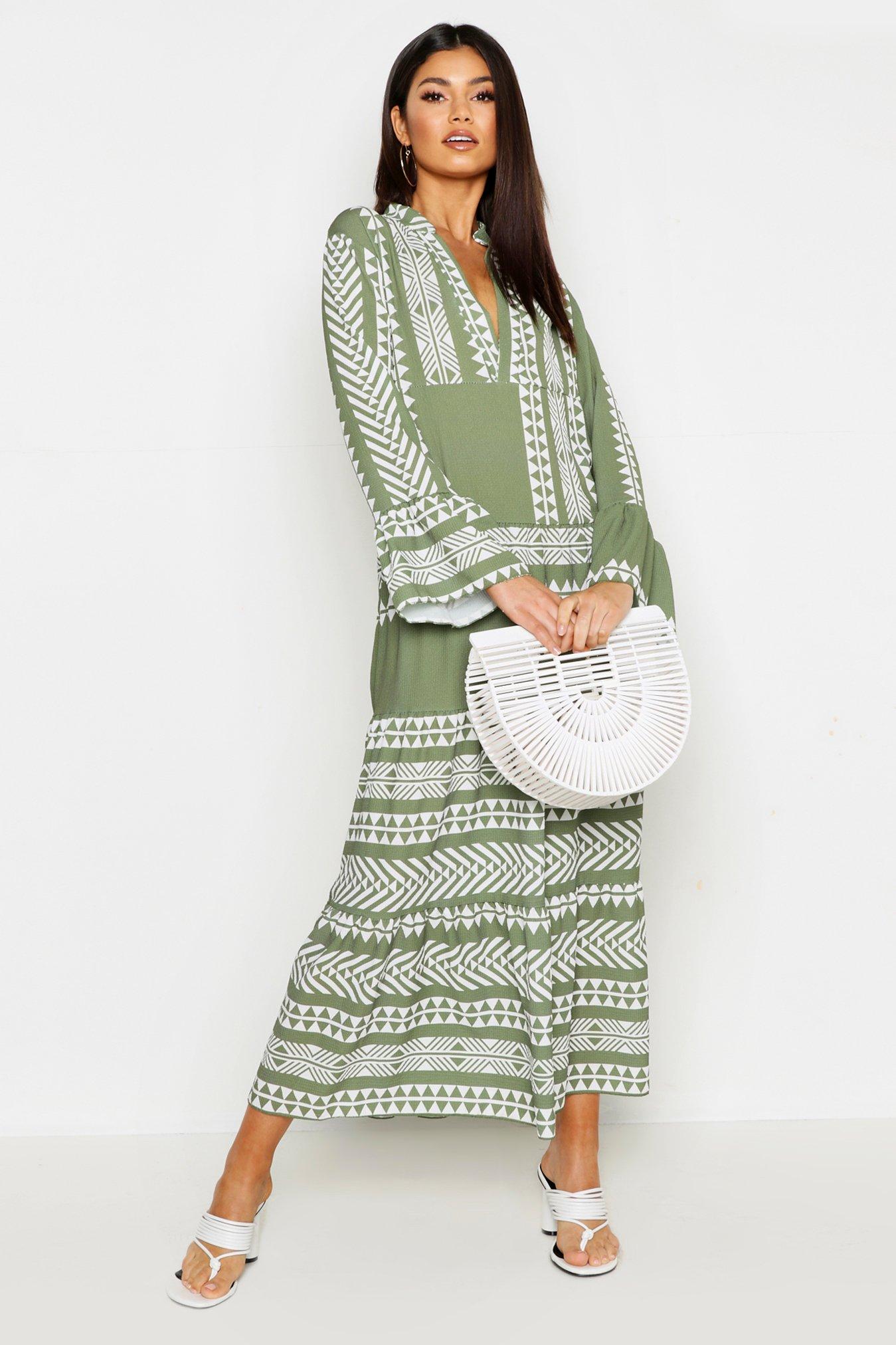 Aztec Smock Maxi Dress Boohoo Uk