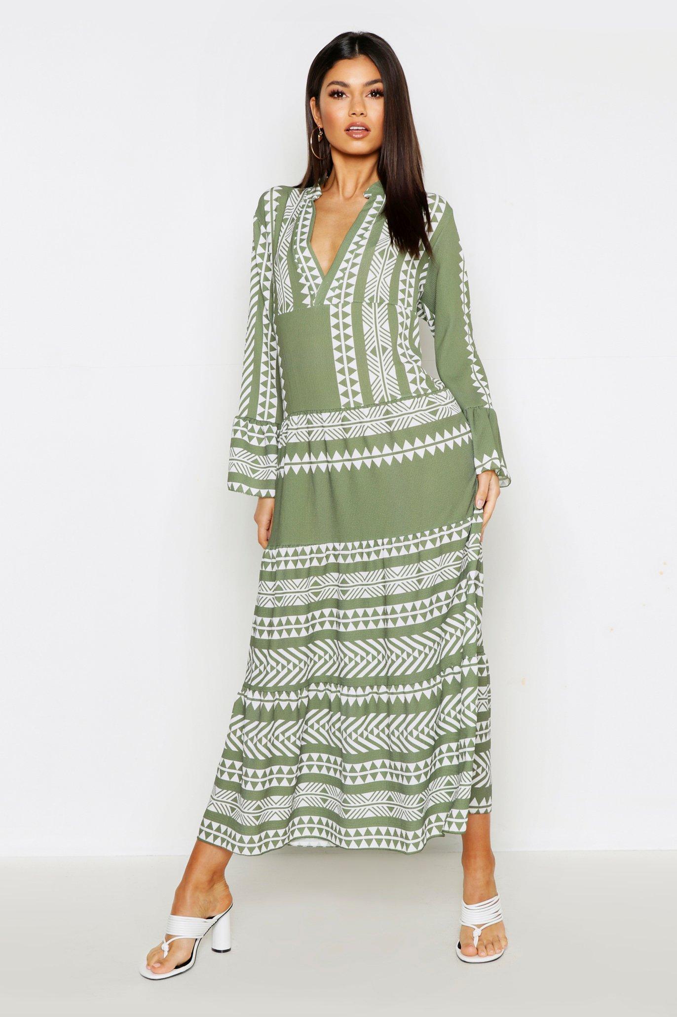 Aztec Smock Maxi Dress Boohoo Uk