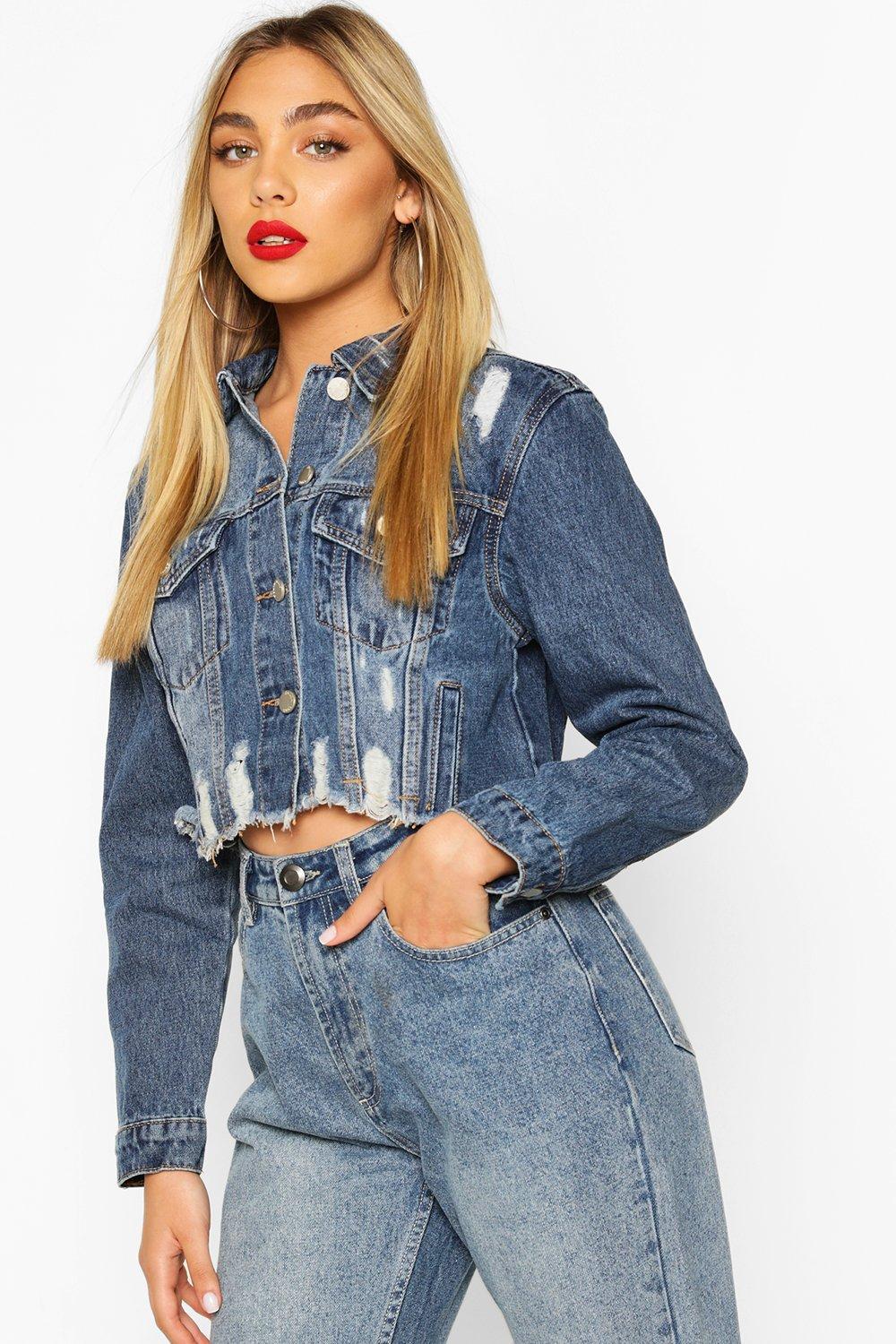 dark blue ripped denim jacket