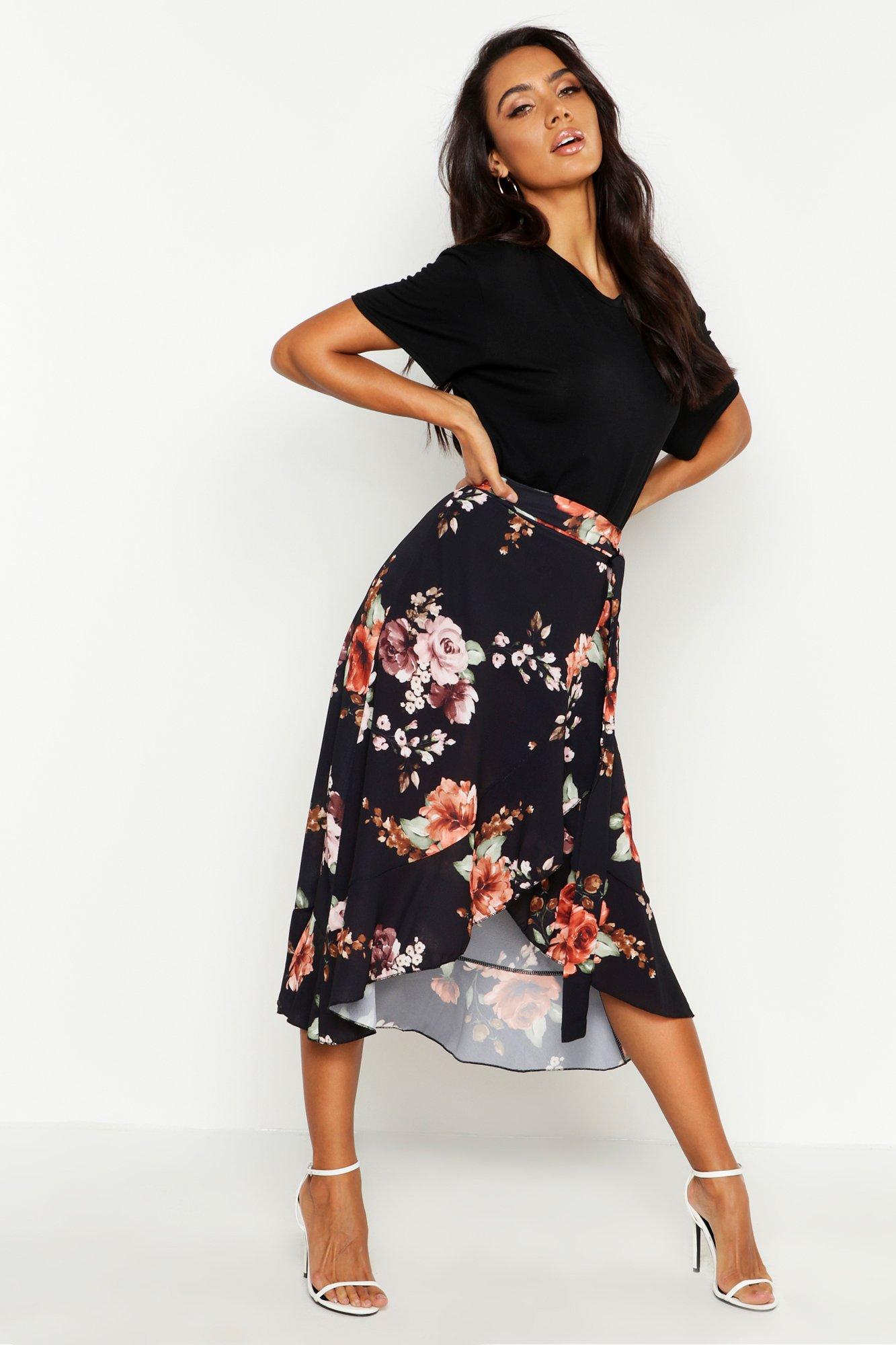 ruffle midi wrap skirt