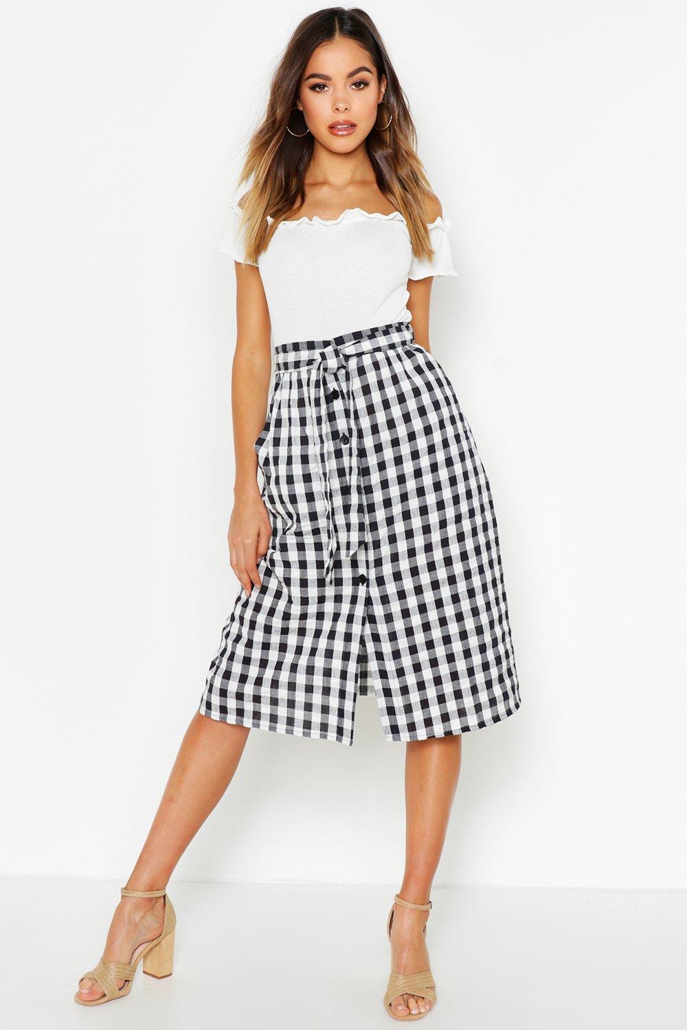 gingham skirt midi