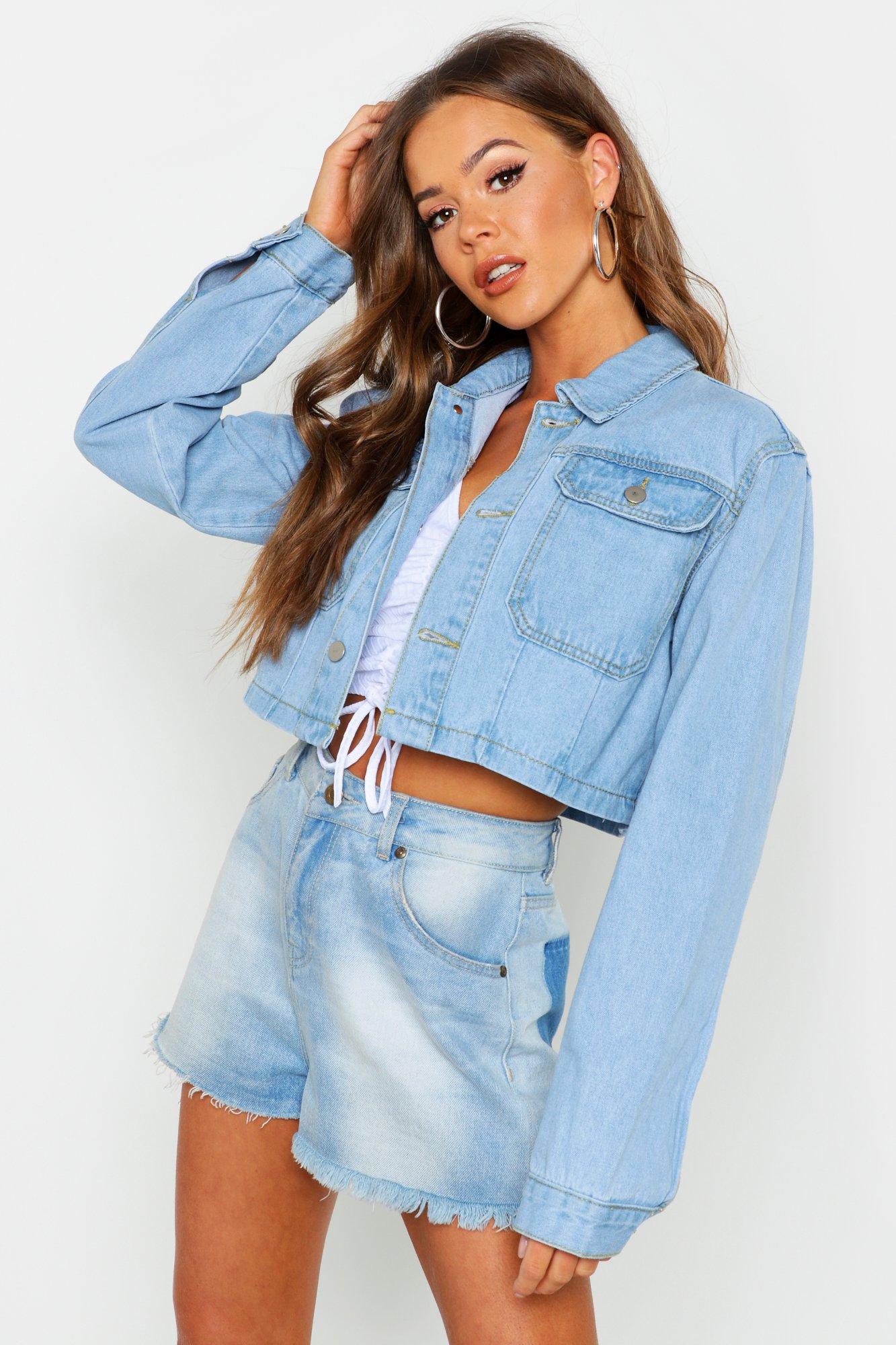 

Практичная укороченная джинсовая куртка, Light blue
