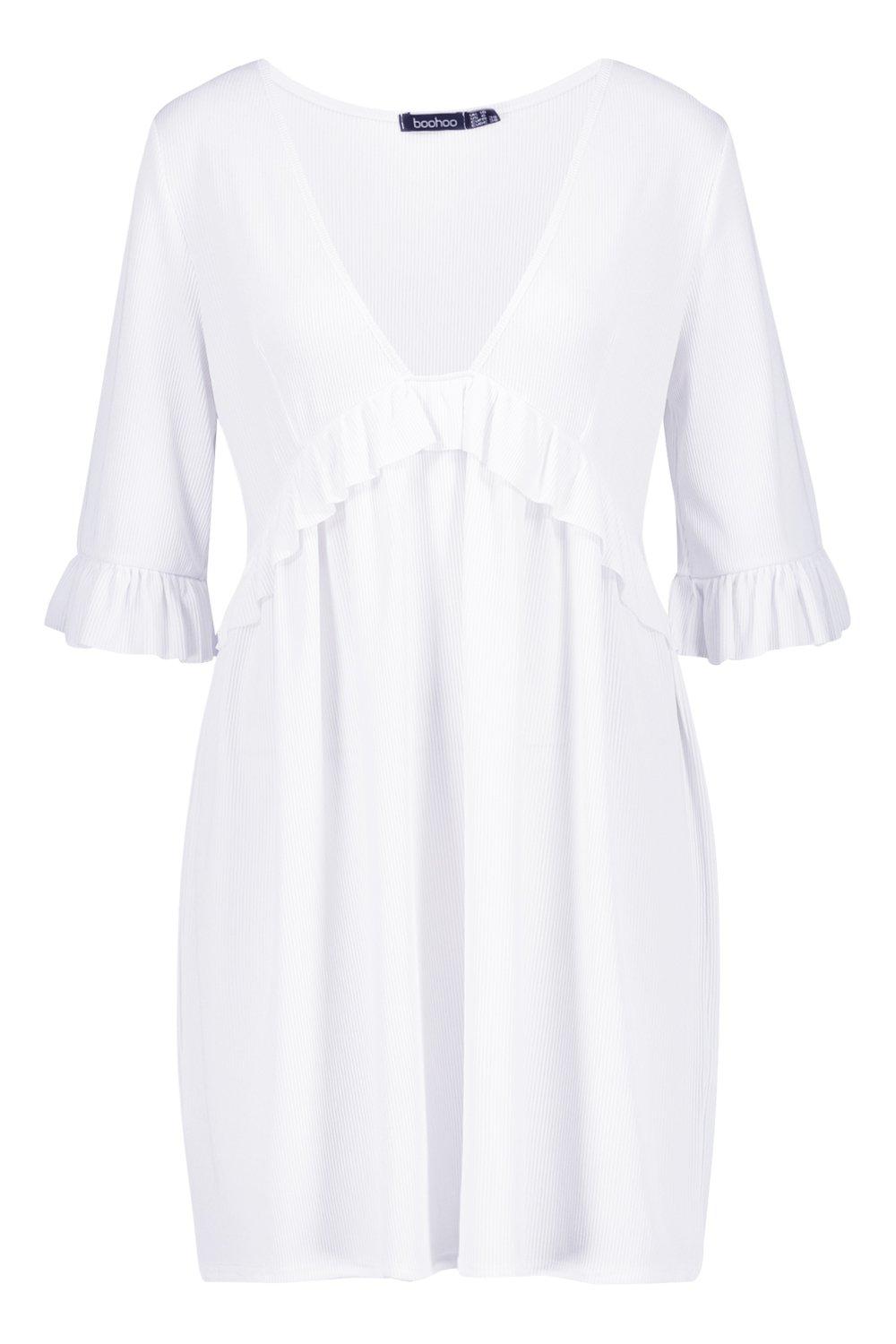 

Свободное платье в рубчик с оборками, White
