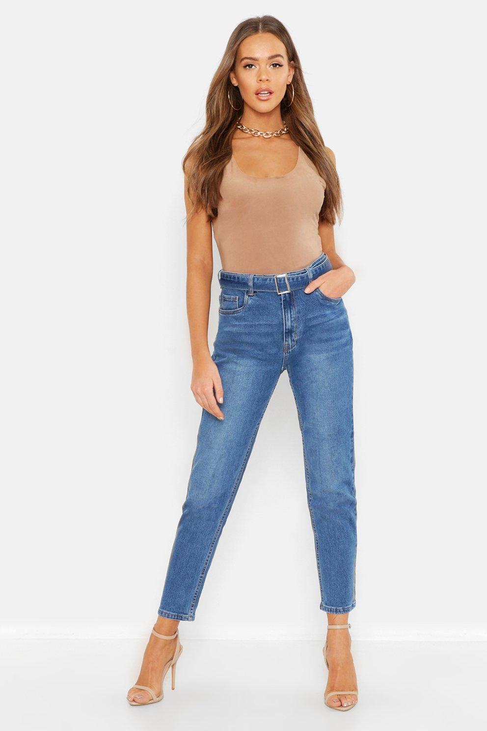 high waisted mom jeans with belt