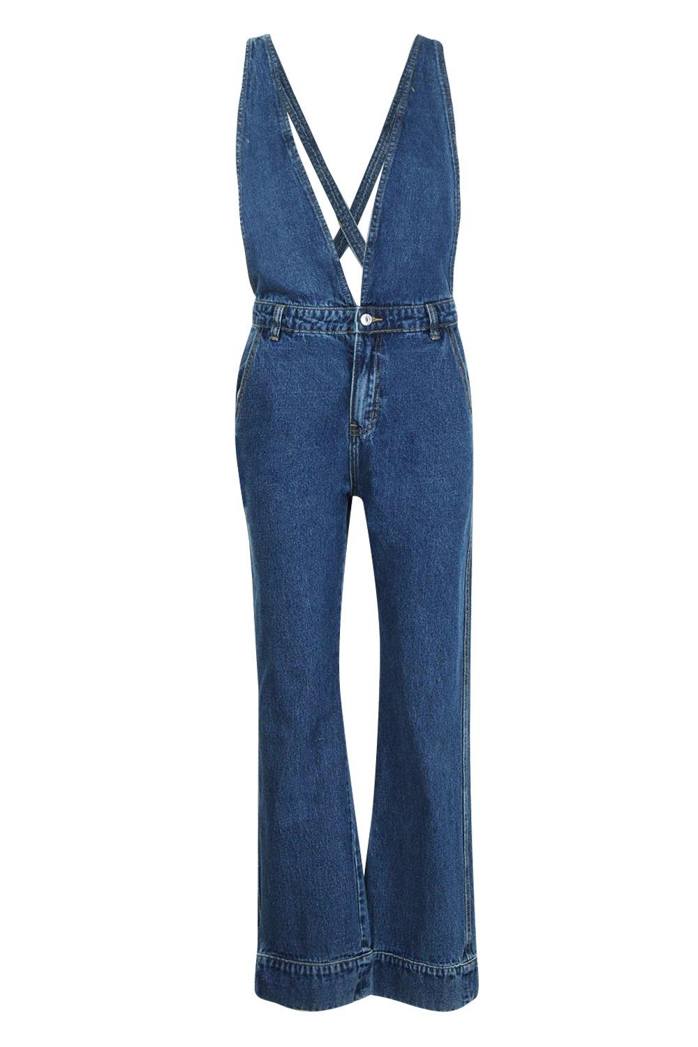 plunging denim jumpsuit