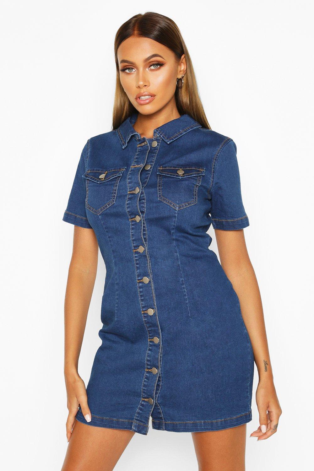 Button Front Denim Shirt Dress | Boohoo