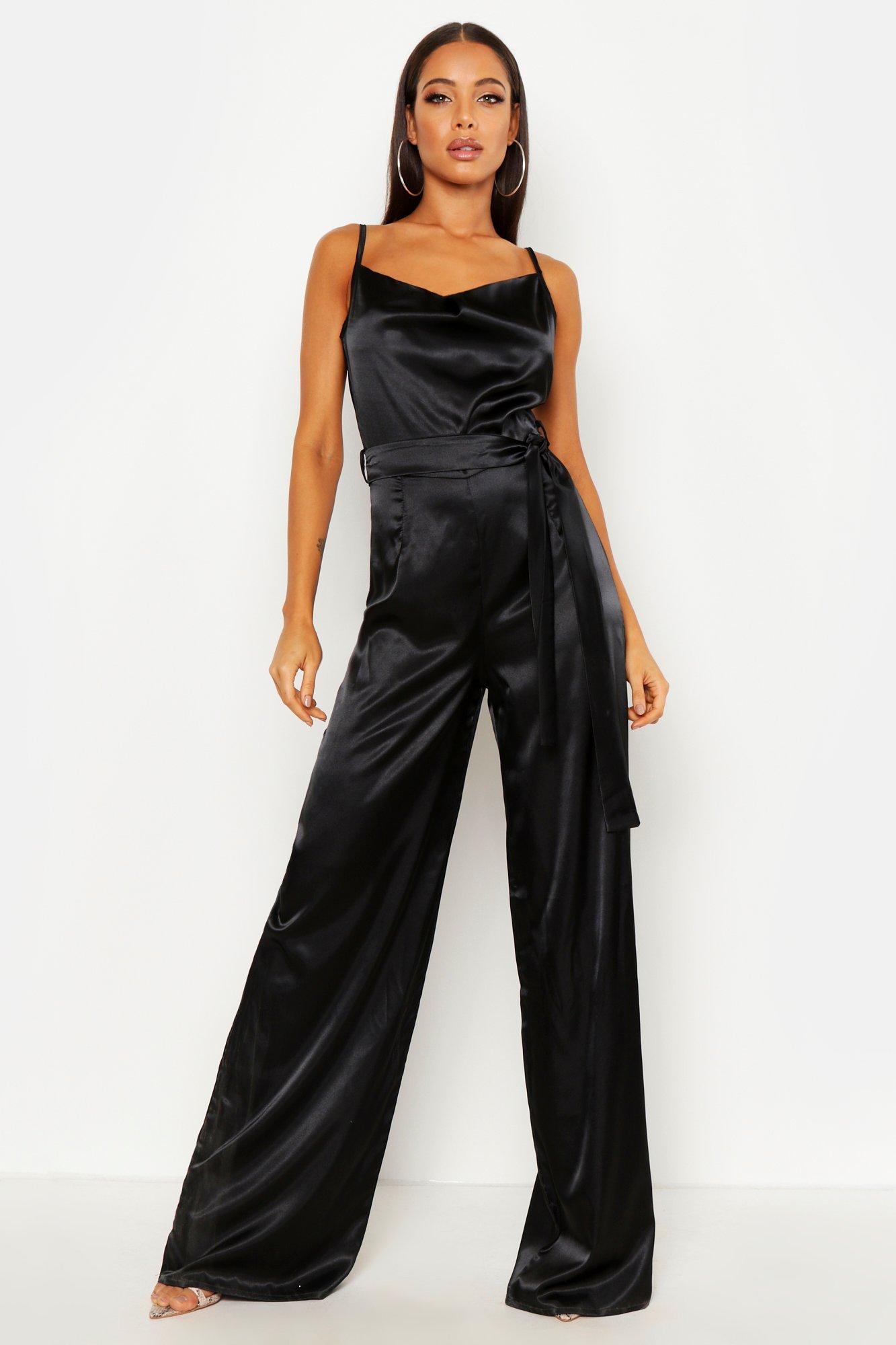 satin cowl neck jumpsuit