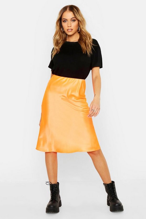 Neon Luxe Satin Bias Cut Midi Skirt | Boohoo