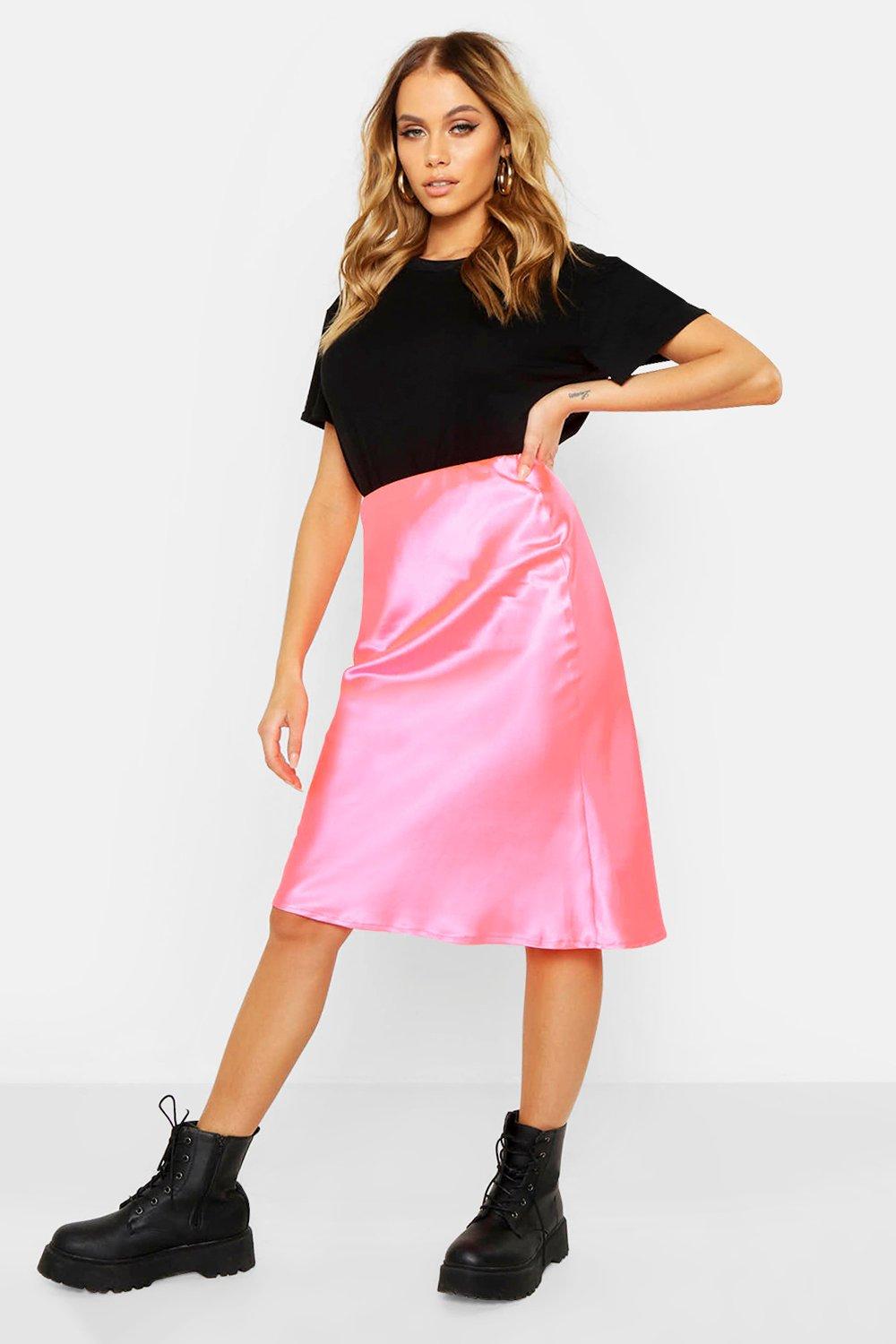 Neon Luxe Satin Bias Cut Midi Skirt | Boohoo