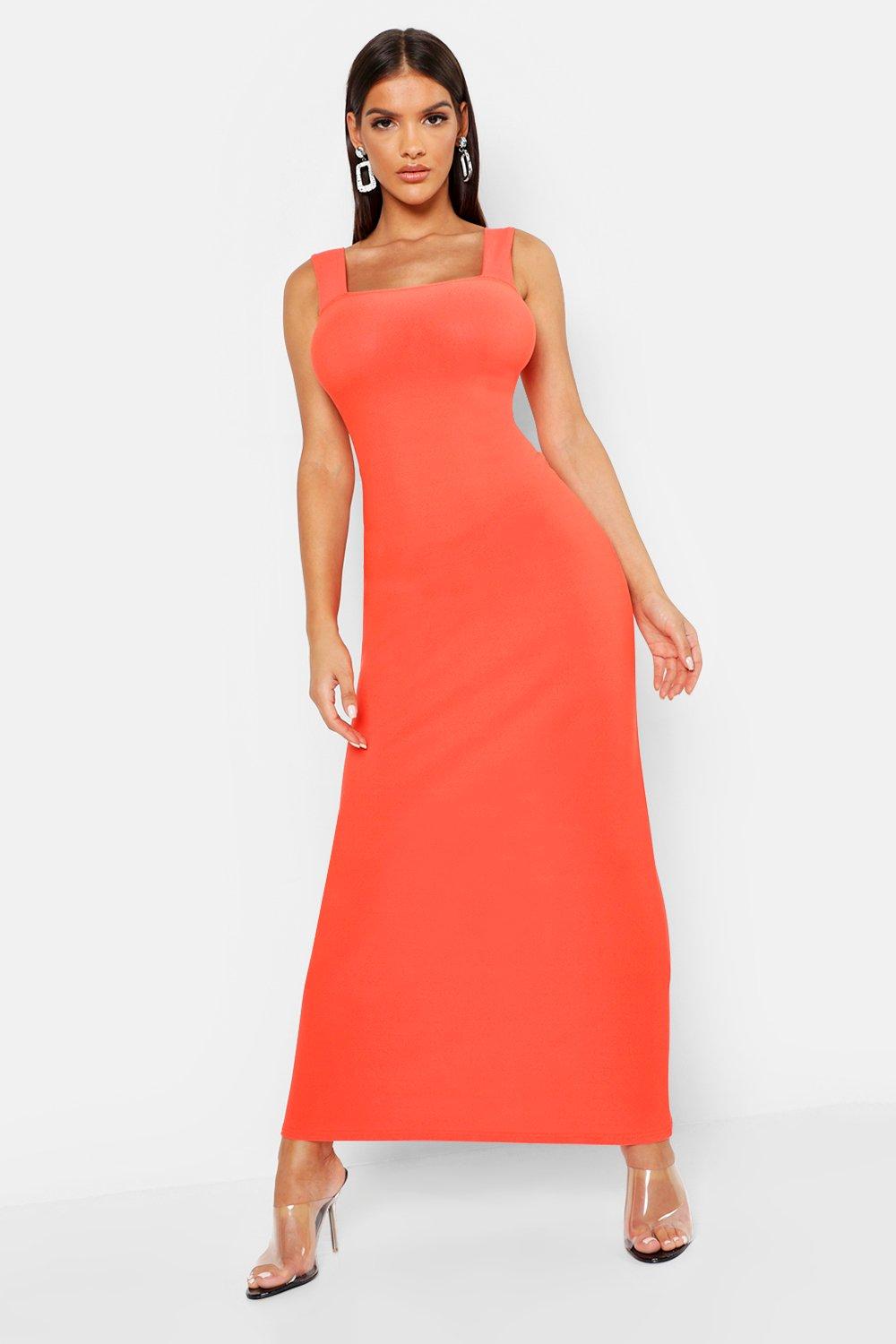 orange square neck dress