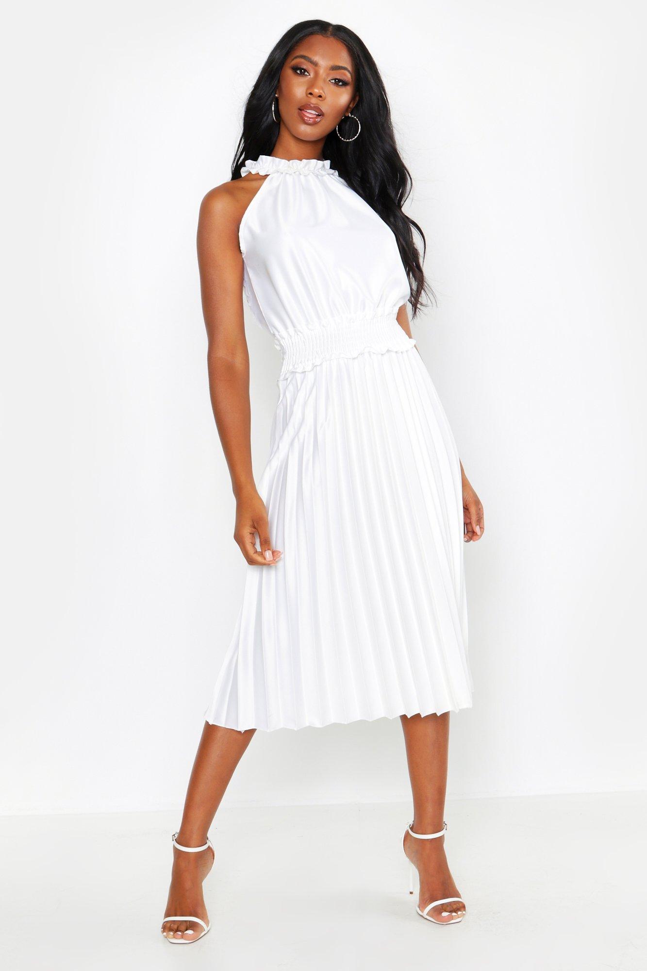 white midi pleated dress