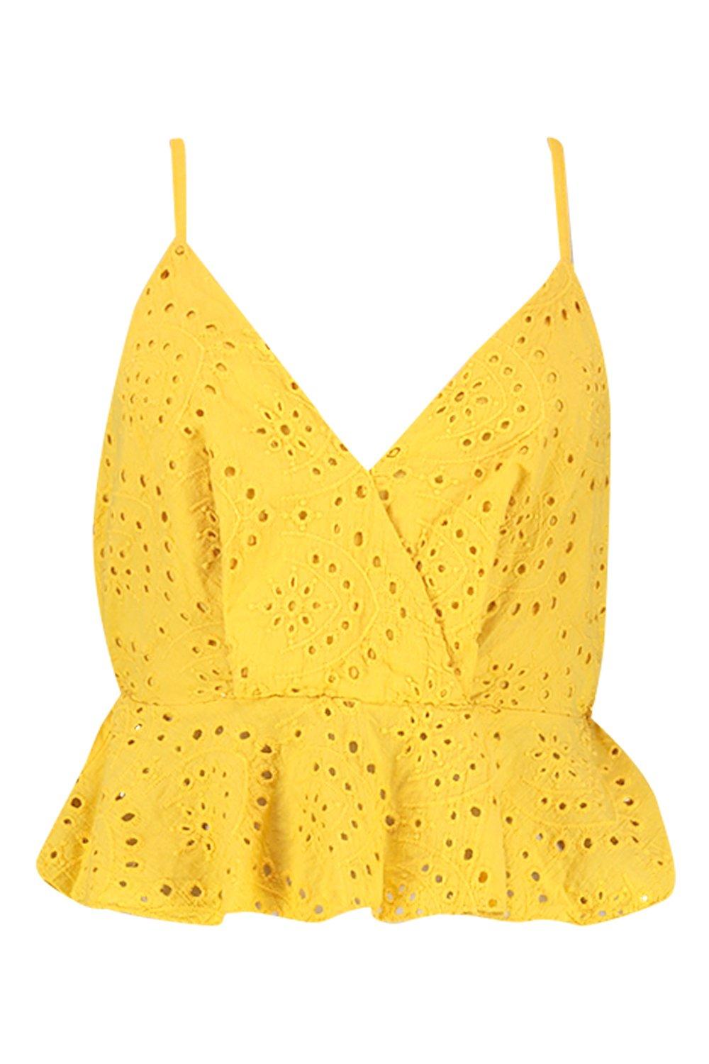 

Топ с баской с английской вышивкой, Yellow