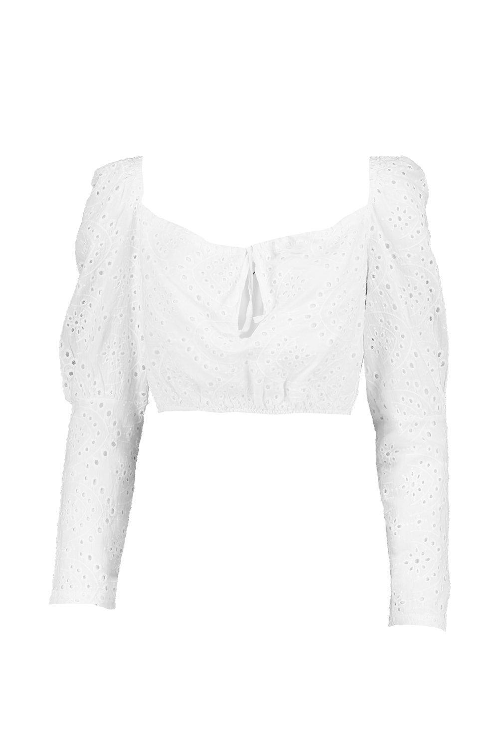 

Топ в деревенском стиле с английской вышивкой, White
