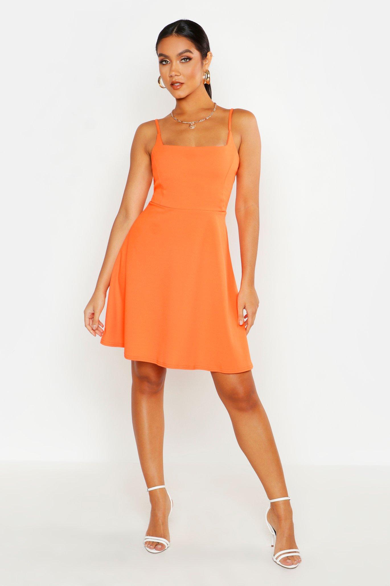 orange square neck dress