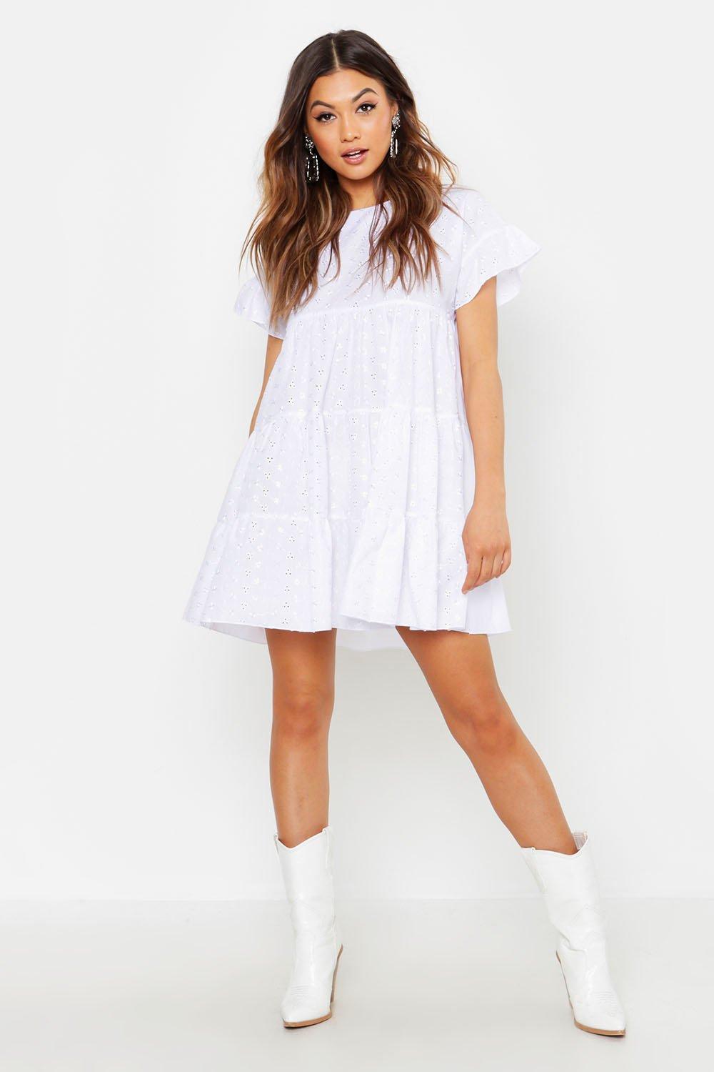 womens white smock dress