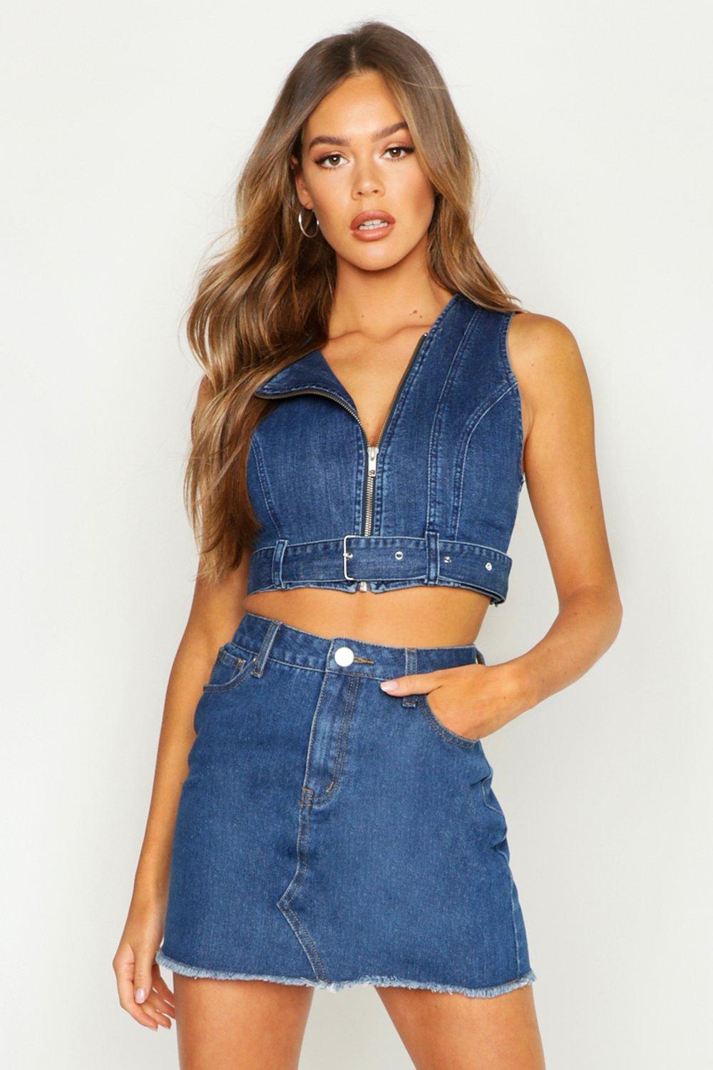 

Мини-юбка из денима с потрепанным нижним краем, Mid blue
