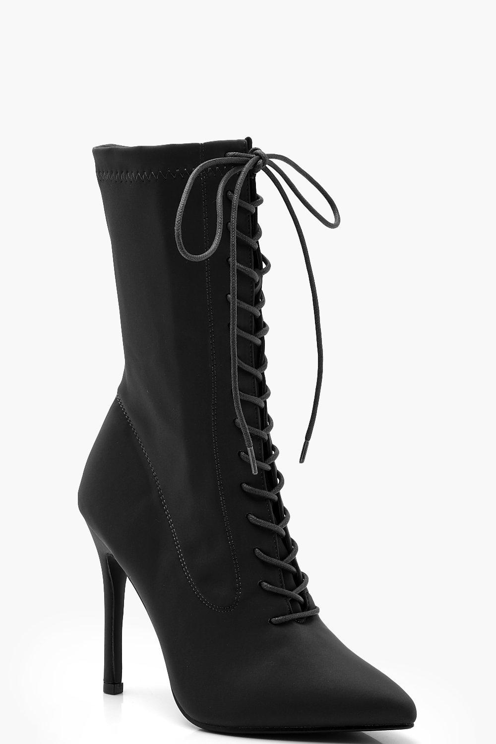 black lace up sock boots