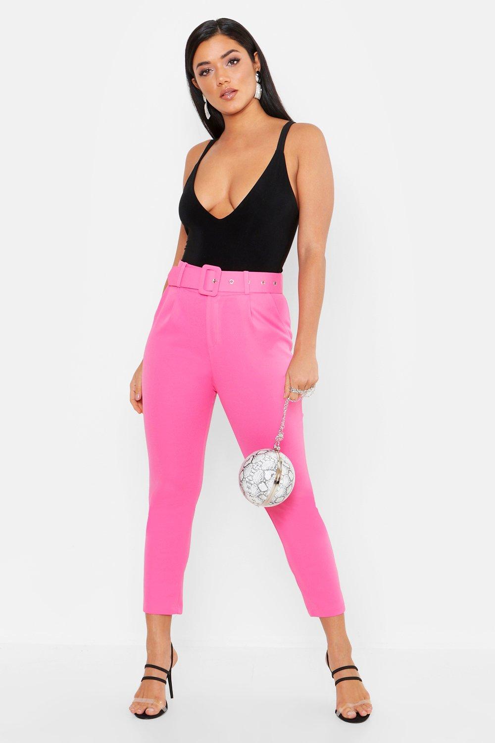 

Приталенные брюки с поясом из той же ткани, Hot pink