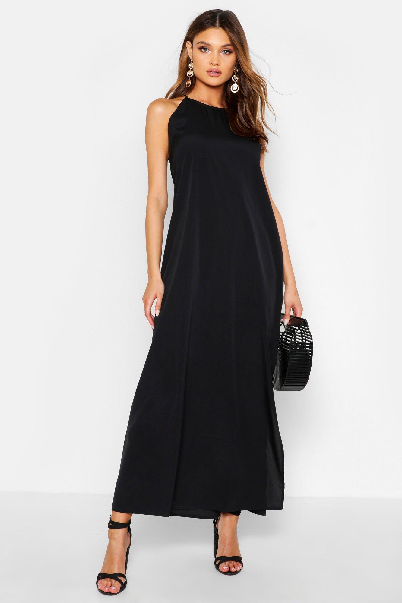 

High Neck Trapeze Maxi Dress, Black