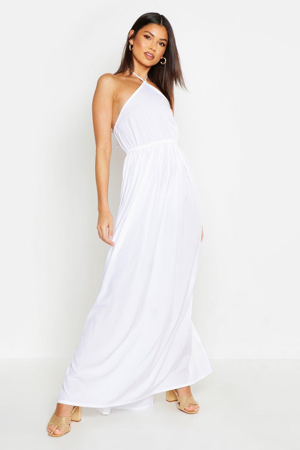 

Woven Tie Back Plunge Maxi Dress, White