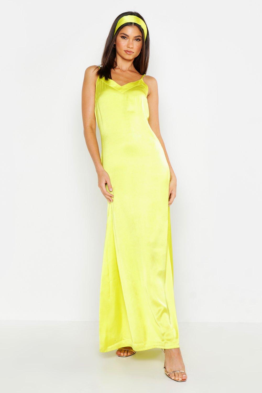 

Woven V Neck Maxi Dress With Matching Head Scarf, Chartreuse