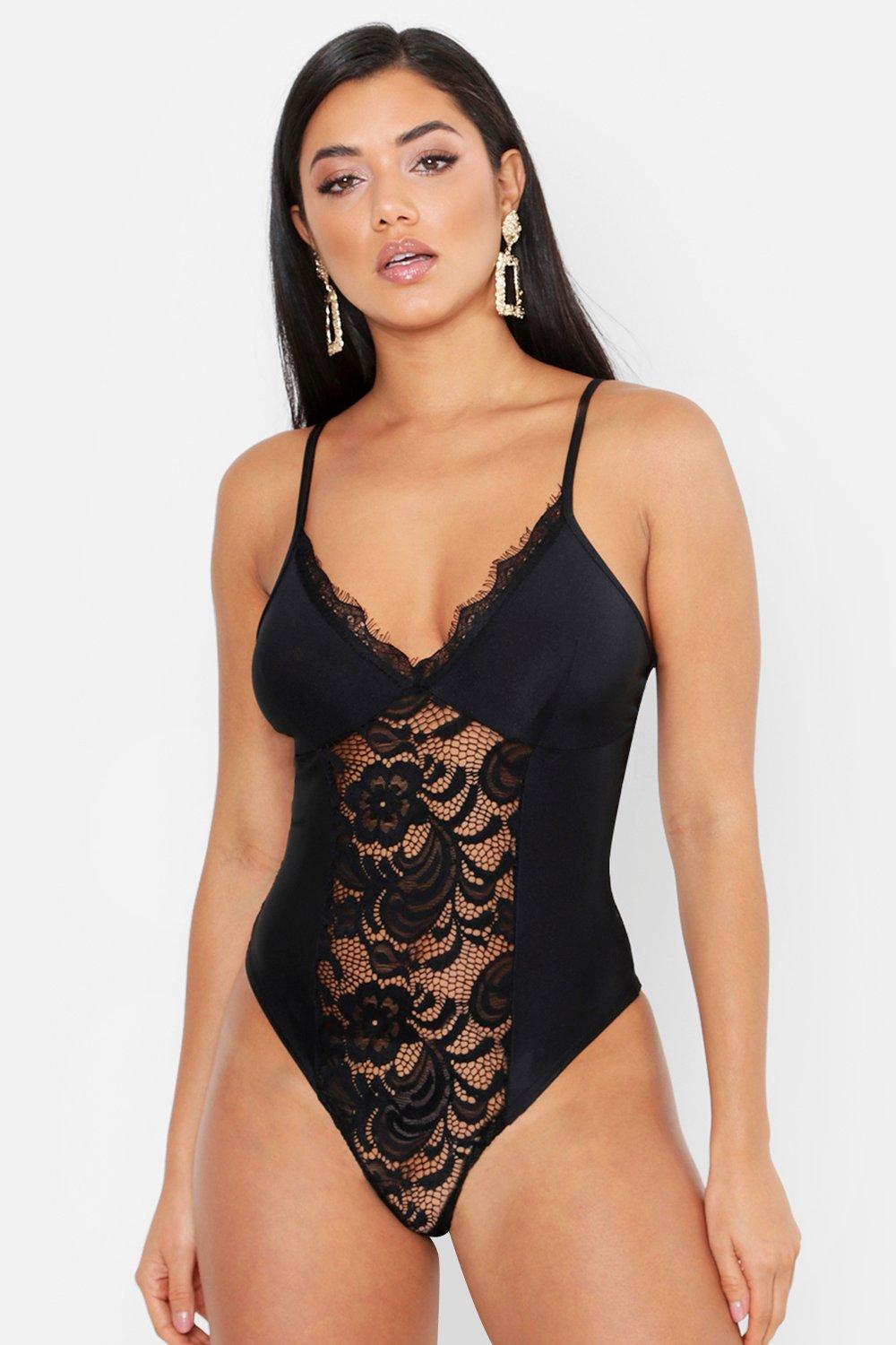 boohoo black lace bodysuit