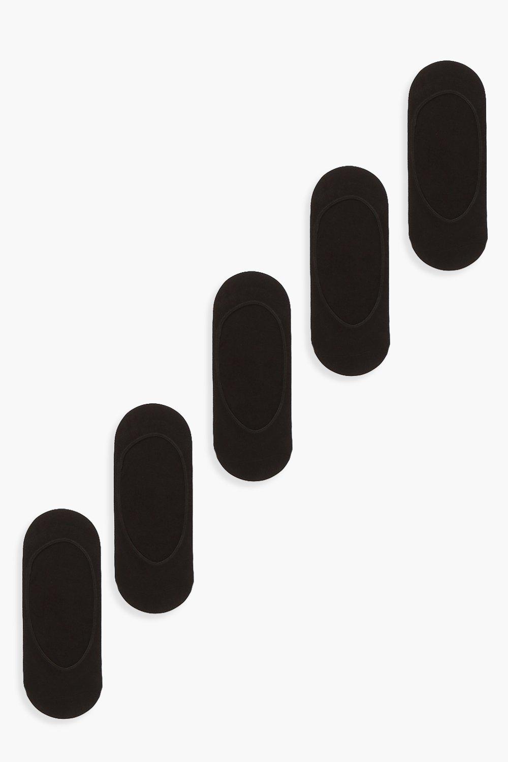 womens 5 pack invisible socks - black - one size, black