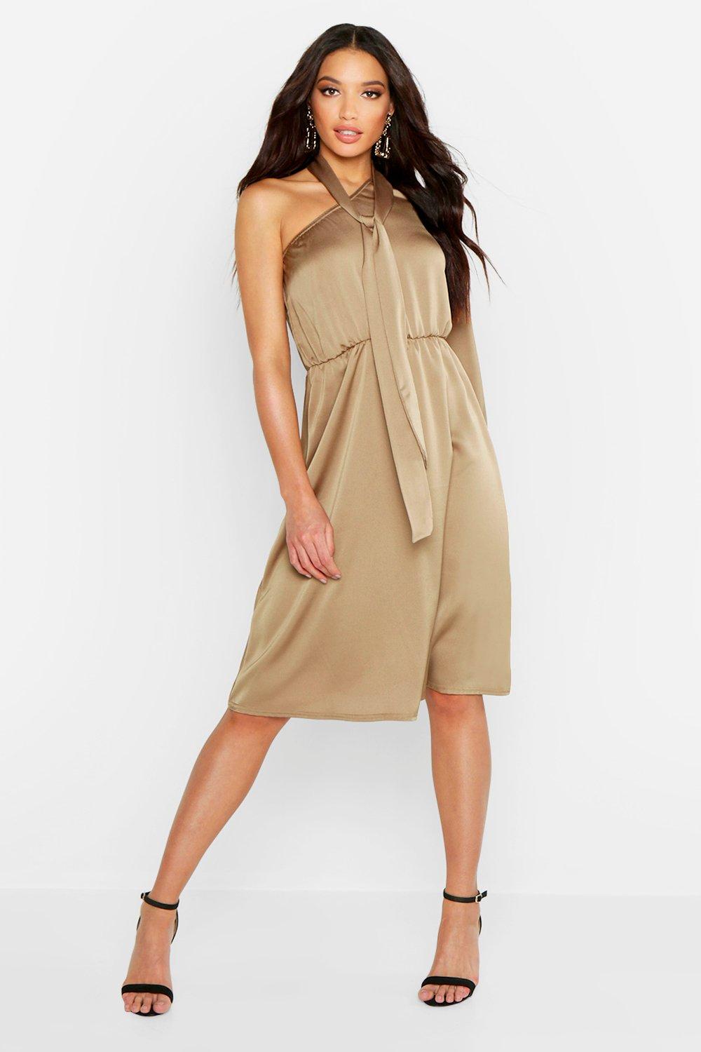 khaki one shoulder dress