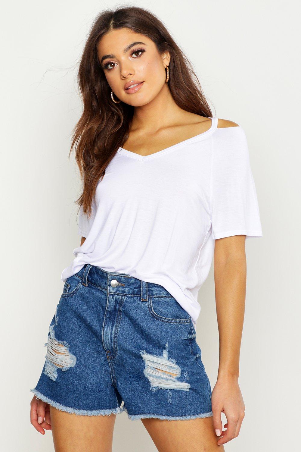 Basic Cut Out Shoulder T-Shirt | Boohoo