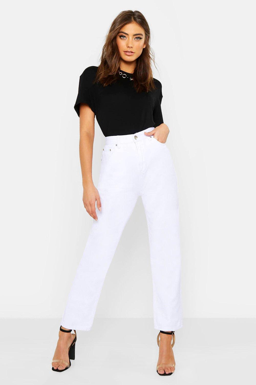 high rise straight leg white jeans