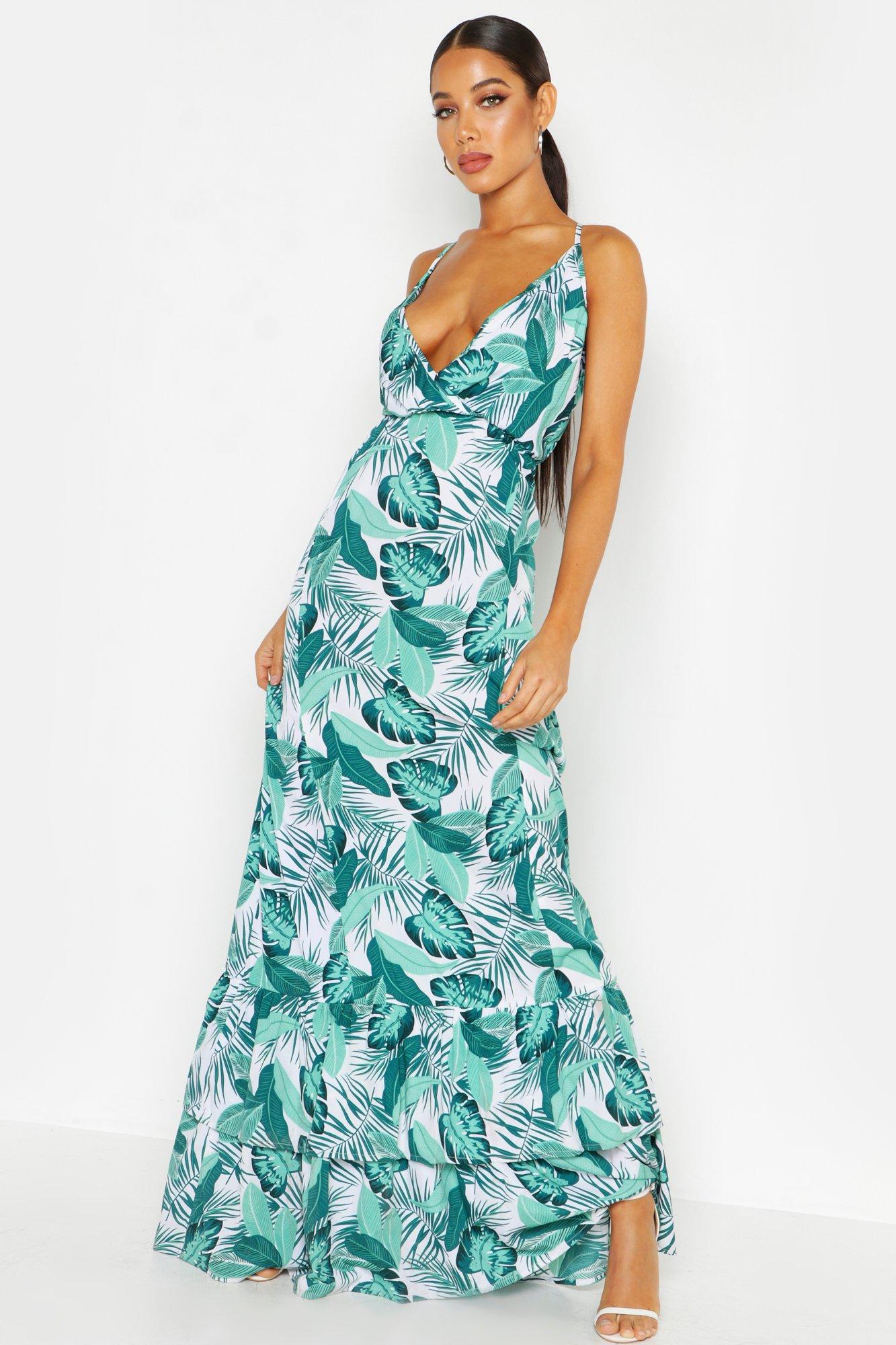 green palm leaf maxi dress