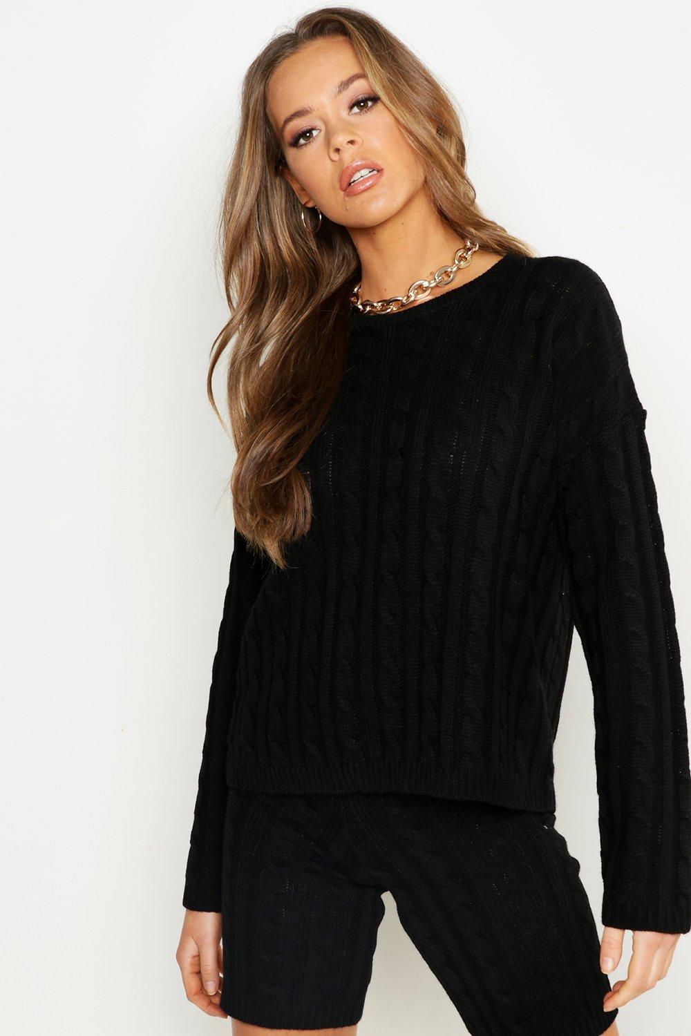 Cable Knit Slash Neck Knitted Short Set Boohoo