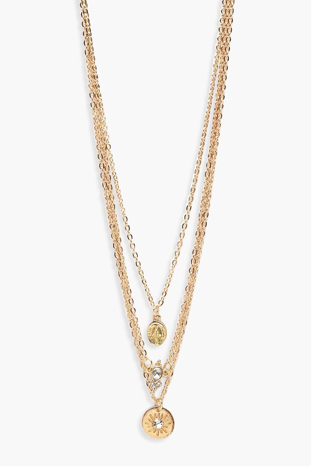 

Многослойное колье с кулоном с монетой и солнцем, Gold