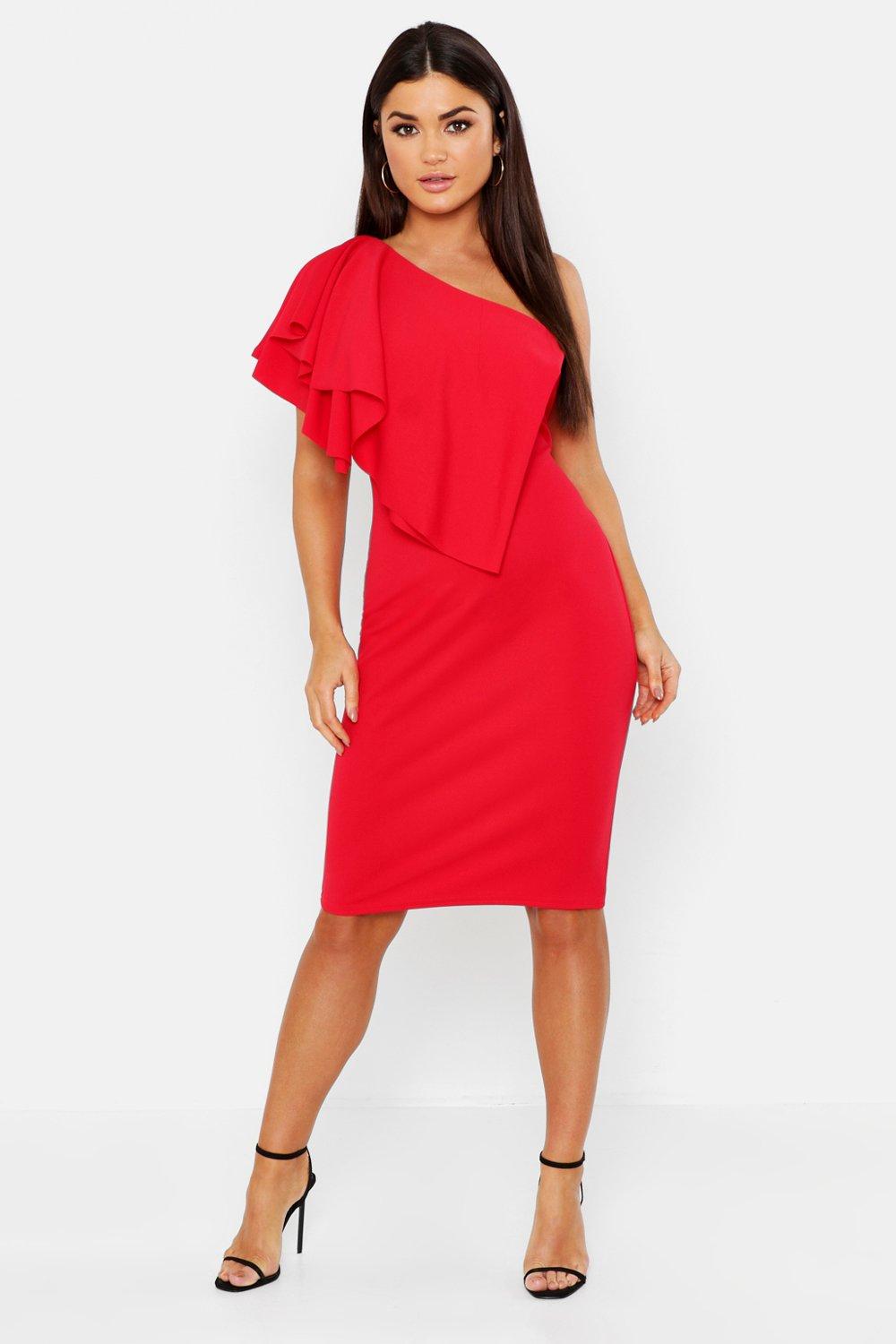 boohoo one shoulder midi dress